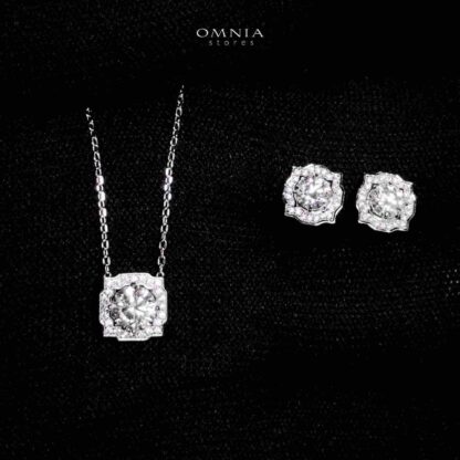 Omnia Kalila Pendant Necklace and Earrings Set 925 Silver in GRA Certified High Quality White Moissanite Stones
