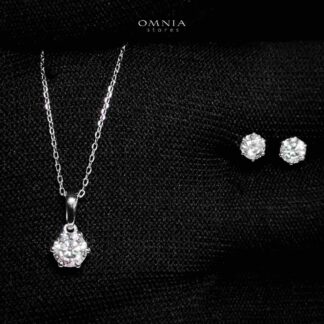 Omnia Eftikar Pendant Necklace and Earrings Set 925 Silver in GRA Certified High Quality White Moissanite Stones