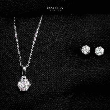 Omnia Eftikar Pendant Necklace and Earrings Set 925 Silver in GRA Certified High Quality White Moissanite Stones