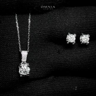 Omnia Ghazeen Pendant Necklace and Earrings Set 925 Silver in GRA Certified High Quality White Moissanite Stones