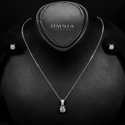 Omnia Ghazeen Pendant Necklace and Earrings Set 925 Silver in GRA Certified High Quality White Moissanite Stones - Image 2