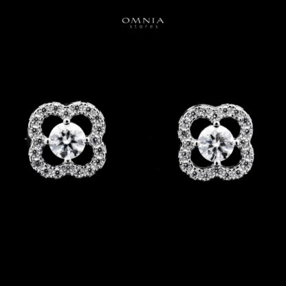 Omnia Kashifah Square Silver Earrings 925 Silver in GRA Certifited High Quality White Moissanite Stones