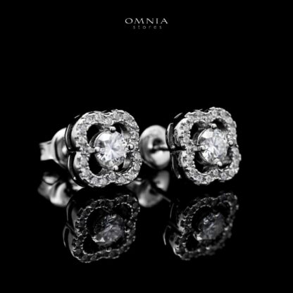 Omnia Kashifah Square Silver Earrings 925 Silver in GRA Certifited High Quality White Moissanite Stones - Image 3