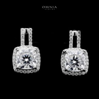 Omnia Qanita Drop Silver Earrings 925 Silver in GRA Certifited High Quality White Moissanite Stones