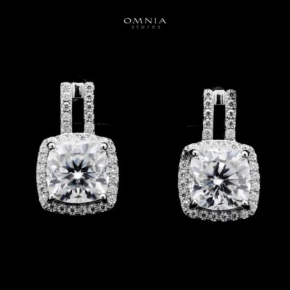 Omnia Qanita Drop Silver Earrings 925 Silver in GRA Certifited High Quality White Moissanite Stones