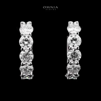 Omnia Jameelaan Silver Hoop Earrings 925 Silver in GRA Certifited High Quality White Moissanite Stones