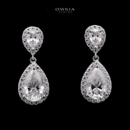 Omnia Rohayah Silver Drop Earrings 925 Silver in GRA Certifited High Quality White Moissanite Stones