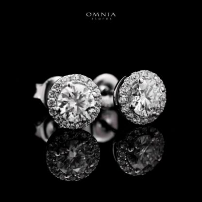 Omnia Basira Silver Stud Earrings 925 Silver in GRA Certifited High Quality White Moissanite Stones - Image 3