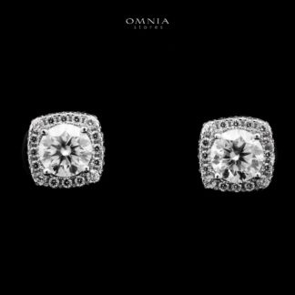 Omnia Chamsa Silver Square Stud Earrings 925 Silver in GRA Certifited High Quality White Moissanite Stones