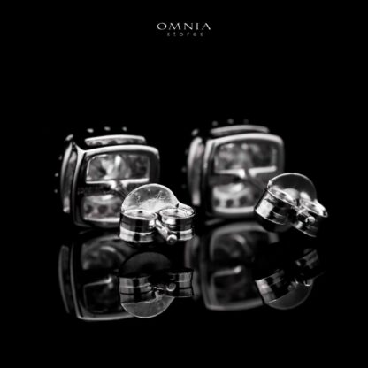 Omnia Chamsa Silver Square Stud Earrings 925 Silver in GRA Certifited High Quality White Moissanite Stones - Image 2