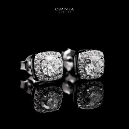 Omnia Chamsa Silver Square Stud Earrings 925 Silver in GRA Certifited High Quality White Moissanite Stones - Image 3