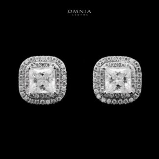 Omnia Ghaidaa Silver Square Stud Earrings 925 Silver in GRA Certifited High Quality White Moissanite Stones