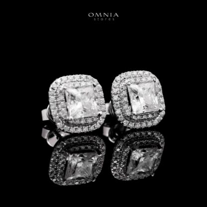 Omnia Ghaidaa Silver Square Stud Earrings 925 Silver in GRA Certifited High Quality White Moissanite Stones - Image 3