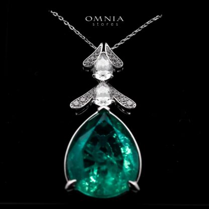 Omnia Lamees Silver Pendant Only In 925 Silver High Quality Green Lab Grown Stones