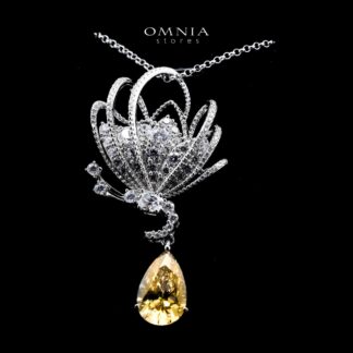 Omnia Alaia Silver Butterfly Pendant Necklace In 925 Silver High Quality GRC Certifited Yellow Lab Grown Cubic Zircon Stones