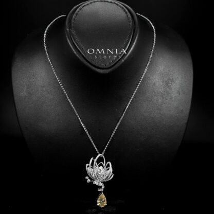 Omnia Alaia Silver Butterfly Pendant Necklace In 925 Silver High Quality GRC Certifited Yellow Lab Grown Cubic Zircon Stones - Image 2