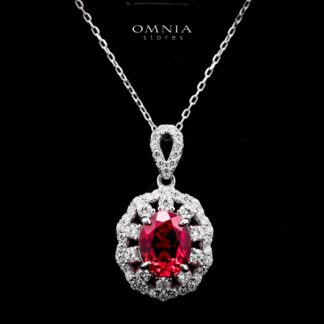 Omnia Chadia Silver Pendant Necklace In 925 Silver High Quality GRC Certifited Red Lab Grown Ruby Stones