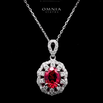 Omnia Chadia Silver Pendant Necklace In 925 Silver High Quality GRC Certifited Red Lab Grown Ruby Stones