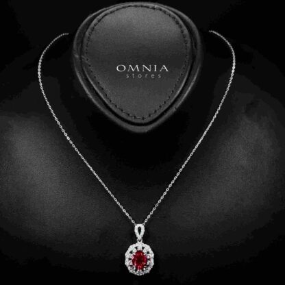 Omnia Chadia Silver Pendant Necklace In 925 Silver High Quality GRC Certifited Red Lab Grown Ruby Stones - Image 2
