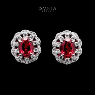 Omnia Chadia Silver Stud Earrings In 925 Silver High Quality GRC Certifited Red Lab Grown Ruby Stones