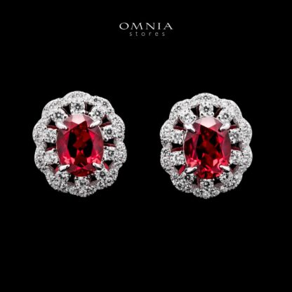 Omnia Chadia Silver Stud Earrings In 925 Silver High Quality GRC Certifited Red Lab Grown Ruby Stones