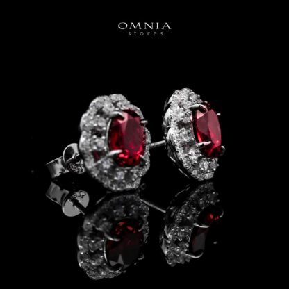 Omnia Chadia Silver Stud Earrings In 925 Silver High Quality GRC Certifited Red Lab Grown Ruby Stones - Image 3
