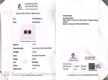 Omnia Chadia Silver Stud Earrings In 925 Silver High Quality GRC Certifited Red Lab Grown Ruby Stones - Image 4