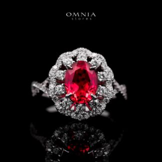 Omnia Chadia Silver Ring In 925 Silver High Quality GRC Certifited Red Lab Grown Ruby Stones