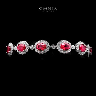 Omnia Chadia Silver Bracelet In 925 Silver High Quality GRC Certifited Red Lab Grown Ruby Stones