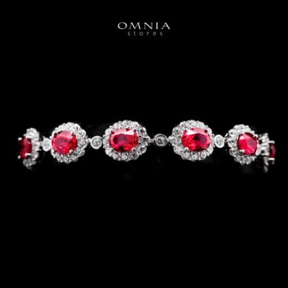 Omnia Chadia Silver Bracelet In 925 Silver High Quality GRC Certifited Red Lab Grown Ruby Stones