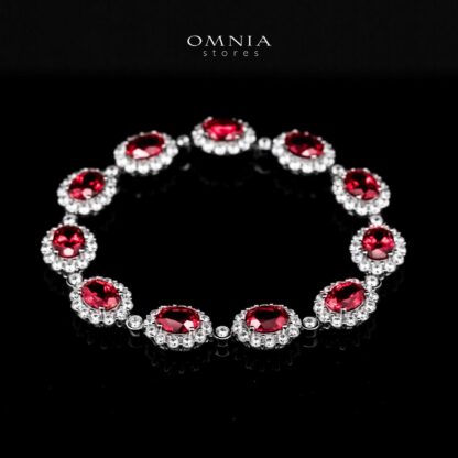 Omnia Chadia Silver Bracelet In 925 Silver High Quality GRC Certifited Red Lab Grown Ruby Stones - Image 2