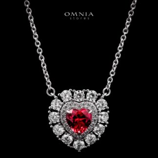 Omnia Lulwaan Silver Heart Shape Necklace In 925 Silver High Quality GRC Certifited Red Lab Grown Ruby Stones