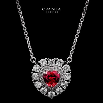 Omnia Lulwaan Silver Heart Shape Necklace In 925 Silver High Quality GRC Certifited Red Lab Grown Ruby Stones