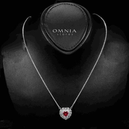 Omnia Lulwaan Silver Heart Shape Necklace In 925 Silver High Quality GRC Certifited Red Lab Grown Ruby Stones - Image 2