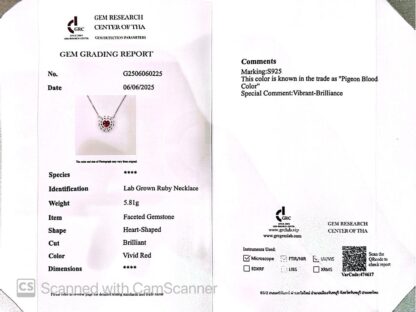 Omnia Lulwaan Silver Heart Shape Necklace In 925 Silver High Quality GRC Certifited Red Lab Grown Ruby Stones - Image 3