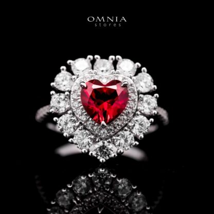 Omnia Lulwaan Silver Heart Ring In 925 Silver High Quality GRC Certifited Red Lab Grown Ruby Stones