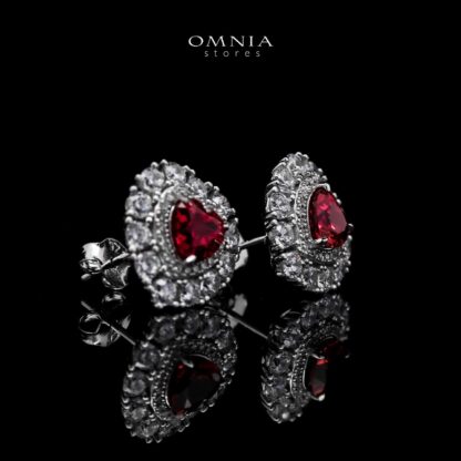 Omnia Lulwaan Silver Heart Earrings In 925 Silver High Quality GRC Certifited Red Lab Grown Ruby Stones - Image 2