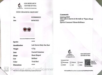 Omnia Lulwaan Silver Heart Earrings In 925 Silver High Quality GRC Certifited Red Lab Grown Ruby Stones - Image 3