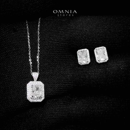 Omnia Haneefah Necklace and Earrings Set in 925 Silver with High-Quality white Ice Cut Stone