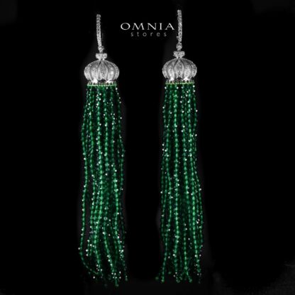 Omnia Lahitha Green Fresh Real Water Pearl Long Chain Necklace & Drop Pearl Earrings in 925 Silver with High-Quality Simulated Diamonds - Image 3