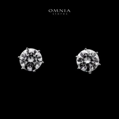 Omnia Qaylah Classic Silver Stud Earrings in 925 Silver with High-Quality White Moissanite Stones