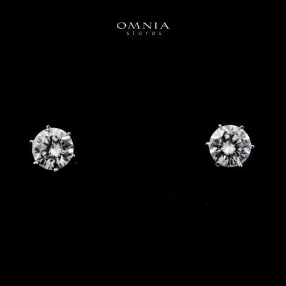 Omnia Qaylah Classic Silver Stud Earrings in 925 Silver with High-Quality White Moissanite Stones - Image 2
