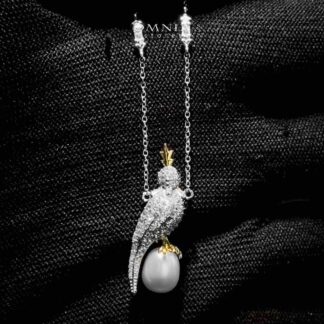 Omnia Suhairah Silver and Golden with Fresh Real Water Pearl Necklace In 925 Silver High Quality Simulated Diamonds