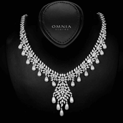 Omnia Zahrah Bridal White Pearl Full Set in High Quality Zircon Stone Rhodium Plated - Image 2