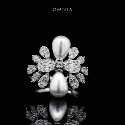Omnia Zahrah Bridal White Pearl Full Set in High Quality Zircon Stone Rhodium Plated - Image 4