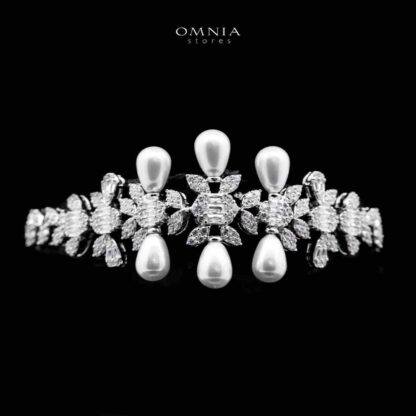 Omnia Zahrah Bridal White Pearl Full Set in High Quality Zircon Stone Rhodium Plated - Image 3