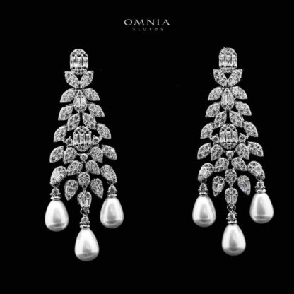 Omnia Zahrah Bridal White Pearl Full Set in High Quality Zircon Stone Rhodium Plated - Image 5