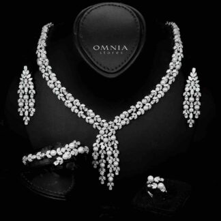 Omnia Samarah Bridal White Pearl Full Set in High Quality Zircon Stone Rhodium Plated