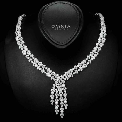 Omnia Samarah Bridal White Pearl Full Set in High Quality Zircon Stone Rhodium Plated - Image 2