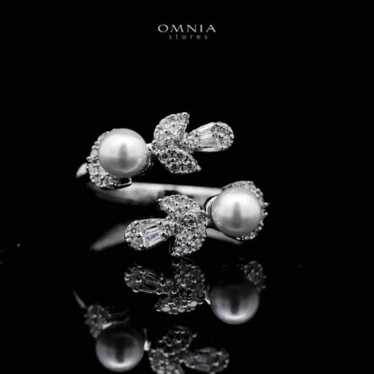 Omnia Samarah Bridal White Pearl Full Set in High Quality Zircon Stone Rhodium Plated - Image 3